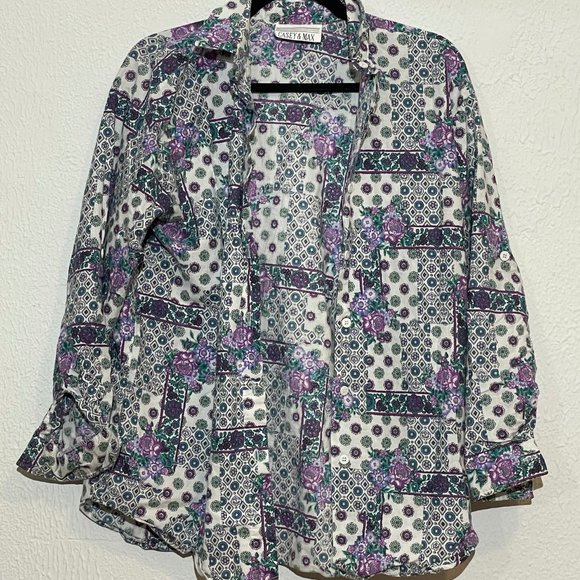 Vintage Casey and Max Purple and White Pattern Button Down M Medium - Picture 2 of 4